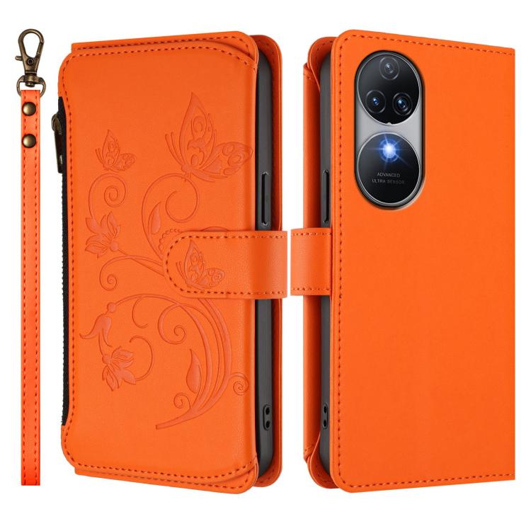 For Oukitel C38 Butterfly Love Flower Multi-card Zipper Wallet Leather Phone Case