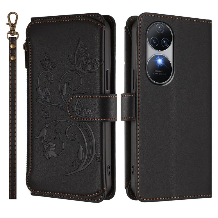For Oukitel C38 Butterfly Love Flower Multi-card Zipper Wallet Leather Phone Case
