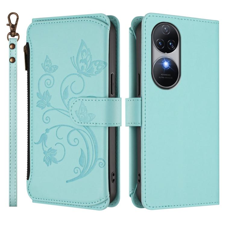 For Oukitel C38 Butterfly Love Flower Multi-card Zipper Wallet Leather Phone Case