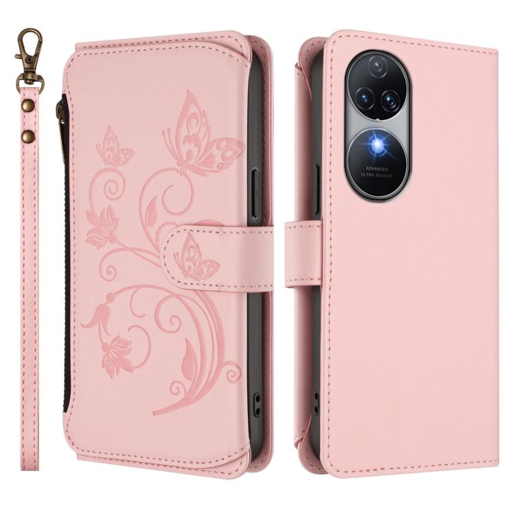 For Oukitel C38 Butterfly Love Flower Multi-card Zipper Wallet Leather Phone Case