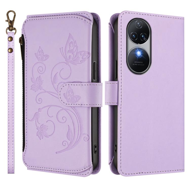 For Oukitel C38 Butterfly Love Flower Multi-card Zipper Wallet Leather Phone Case