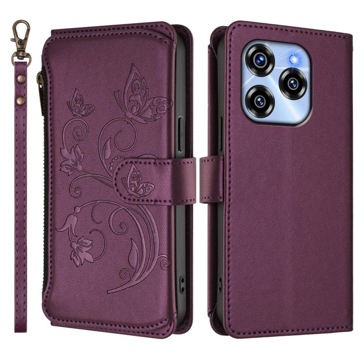 For Oukitel C50 Butterfly Love Flower Multi-card Zipper Wallet Leather Phone Case