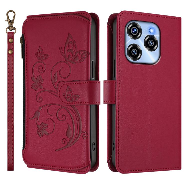 For Oukitel C50 Butterfly Love Flower Multi-card Zipper Wallet Leather Phone Case