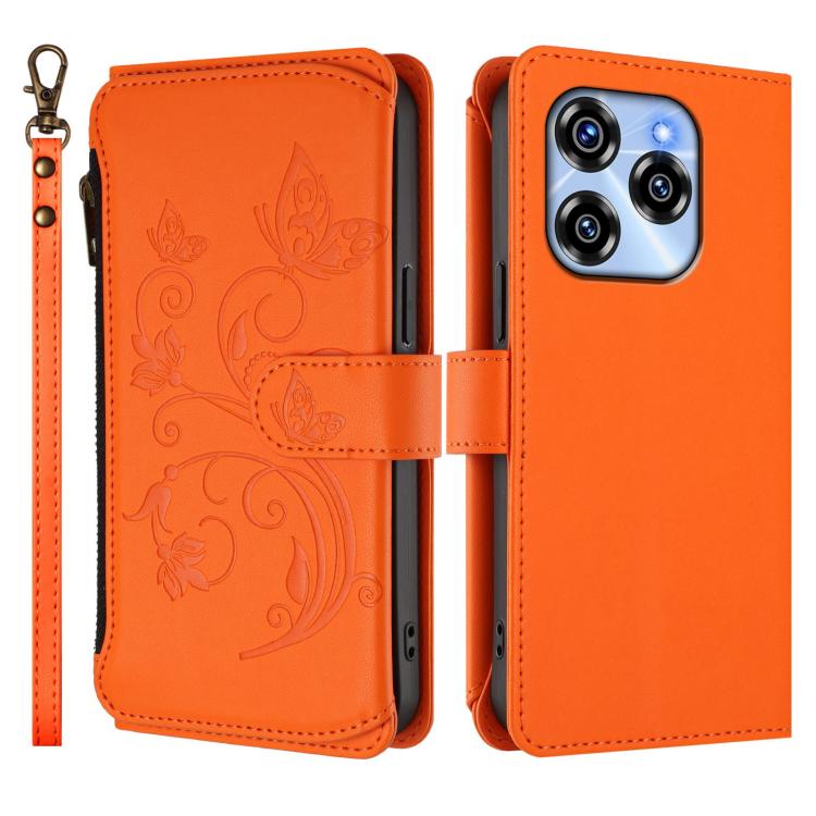 For Oukitel C50 Butterfly Love Flower Multi-card Zipper Wallet Leather Phone Case