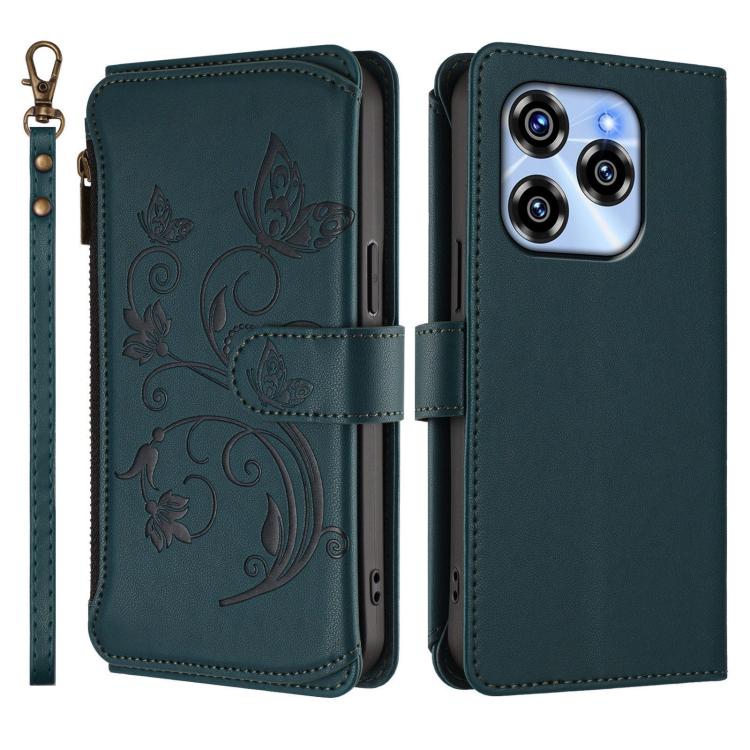 For Oukitel C50 Butterfly Love Flower Multi-card Zipper Wallet Leather Phone Case