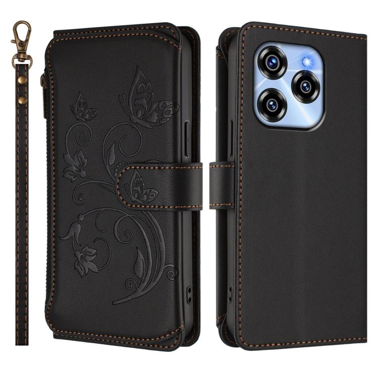 For Oukitel C50 Butterfly Love Flower Multi-card Zipper Wallet Leather Phone Case