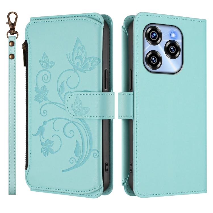 For Oukitel C50 Butterfly Love Flower Multi-card Zipper Wallet Leather Phone Case