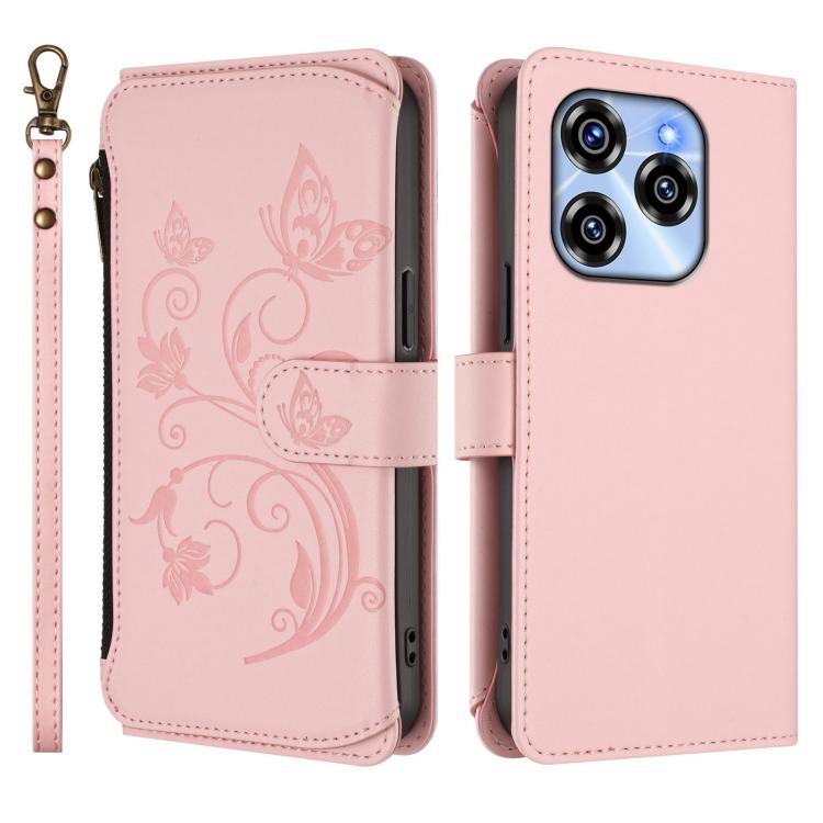 For Oukitel C50 Butterfly Love Flower Multi-card Zipper Wallet Leather Phone Case
