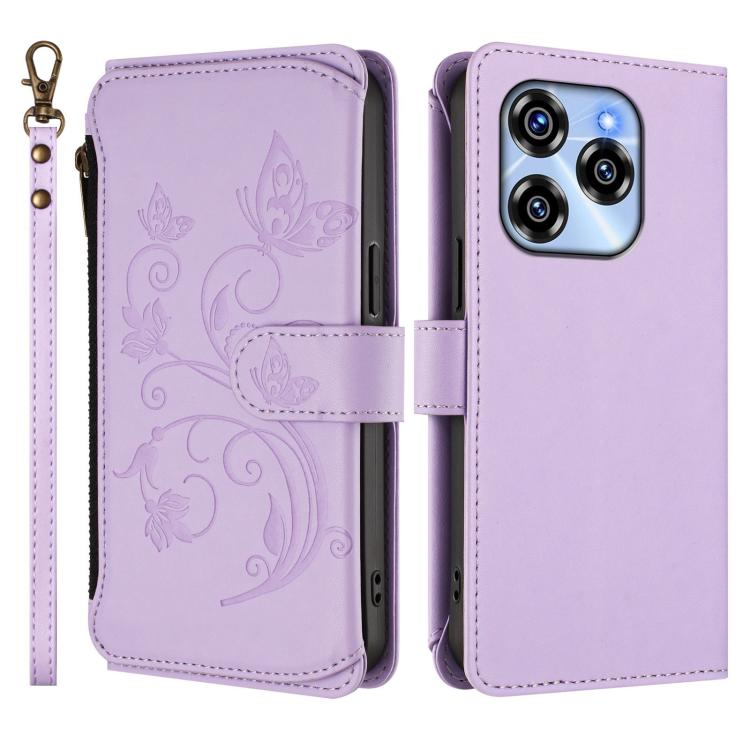 For Oukitel C50 Butterfly Love Flower Multi-card Zipper Wallet Leather Phone Case