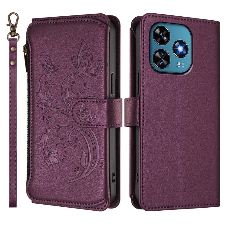 For Oukitel C51 Butterfly Love Flower Multi-card Zipper Wallet Leather Phone Case