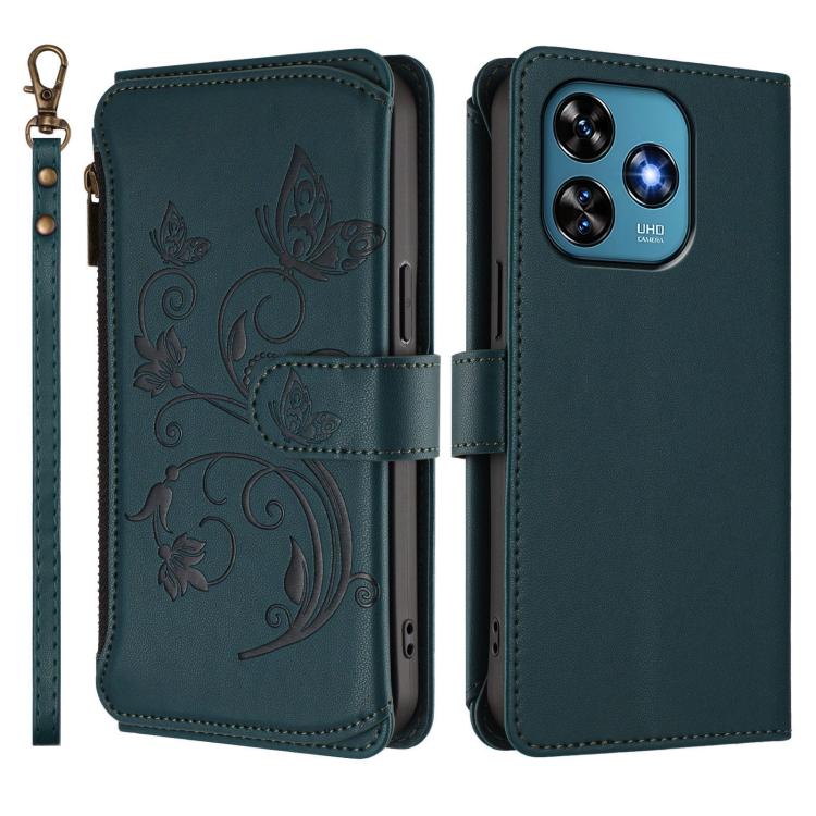 For Oukitel C51 Butterfly Love Flower Multi-card Zipper Wallet Leather Phone Case