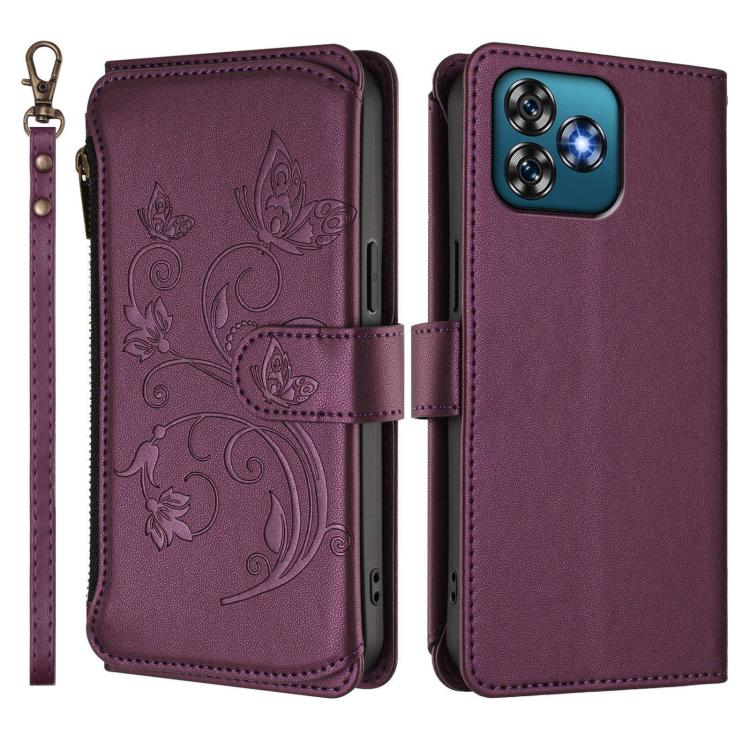 For Oukitel C53 Butterfly Love Flower Multi-card Zipper Wallet Leather Phone Case
