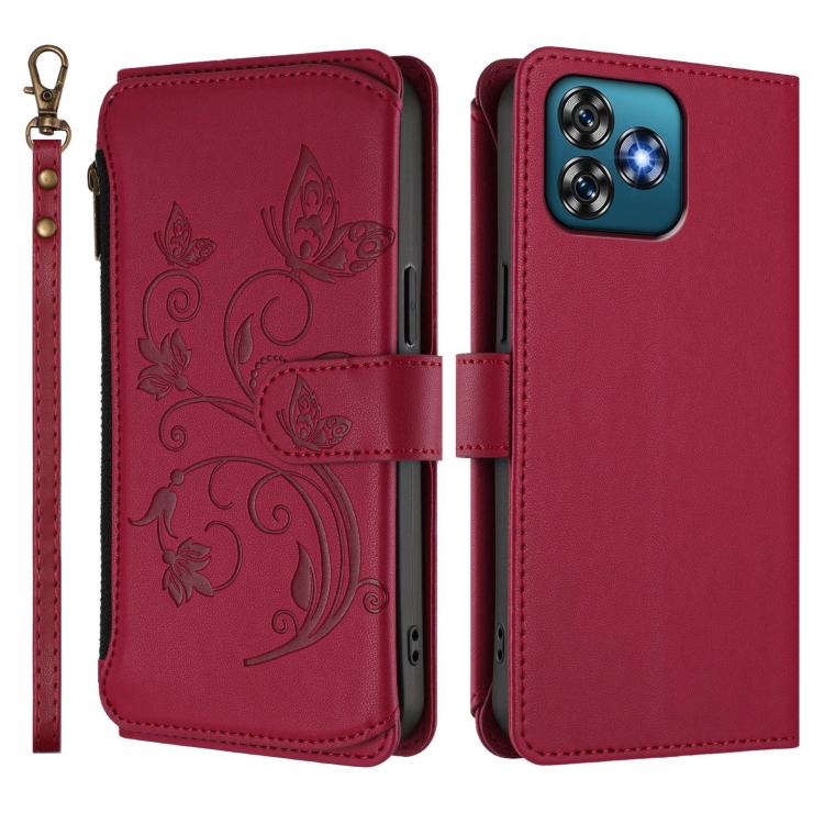 For Oukitel C53 Butterfly Love Flower Multi-card Zipper Wallet Leather Phone Case