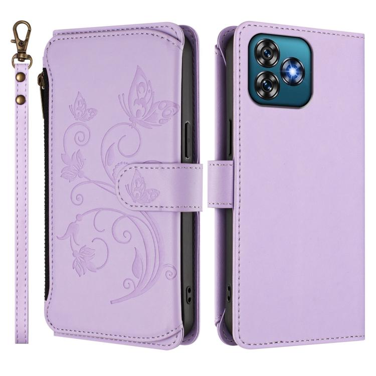 For Oukitel C53 Butterfly Love Flower Multi-card Zipper Wallet Leather Phone Case