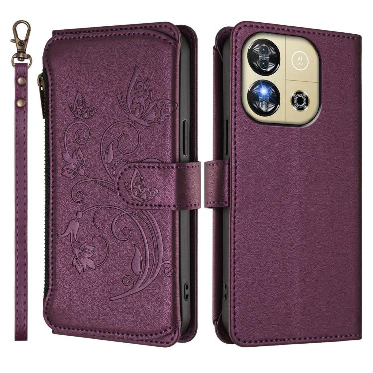For Oukitel C57S / C57 / C57 Pro Butterfly Love Flower Multi-card Zipper Wallet Leather Phone Case