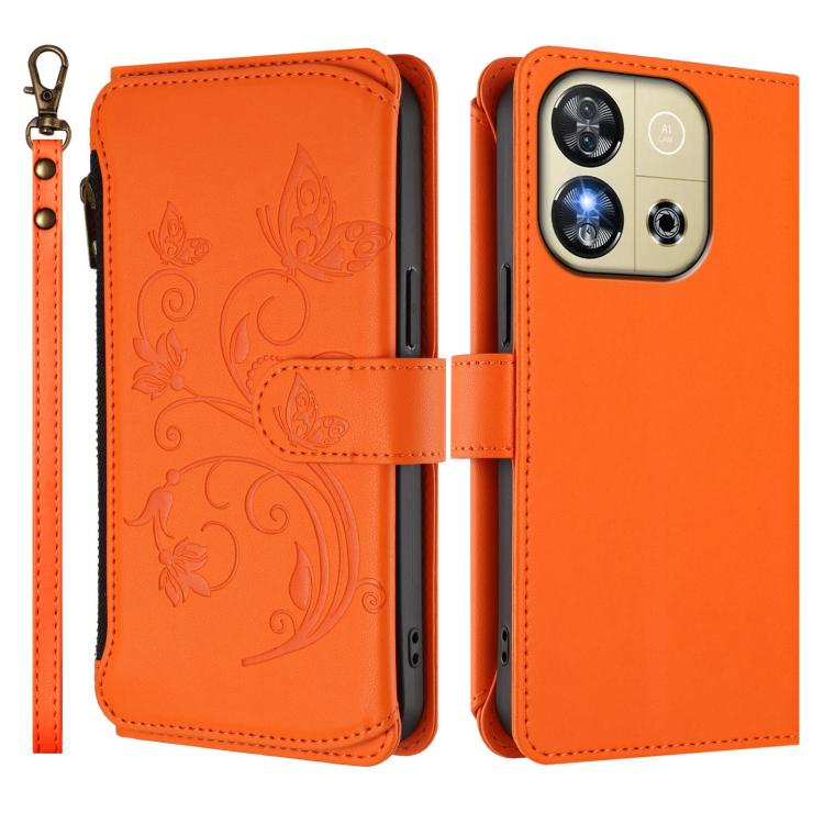 For Oukitel C57S / C57 / C57 Pro Butterfly Love Flower Multi-card Zipper Wallet Leather Phone Case