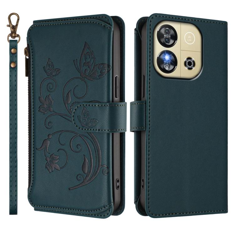 For Oukitel C57S / C57 / C57 Pro Butterfly Love Flower Multi-card Zipper Wallet Leather Phone Case