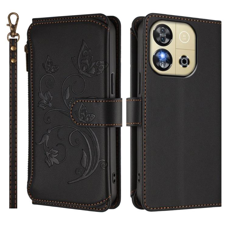 For Oukitel C57S / C57 / C57 Pro Butterfly Love Flower Multi-card Zipper Wallet Leather Phone Case