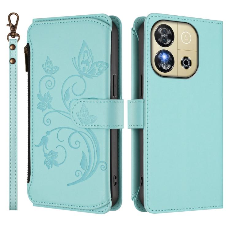 For Oukitel C57S / C57 / C57 Pro Butterfly Love Flower Multi-card Zipper Wallet Leather Phone Case
