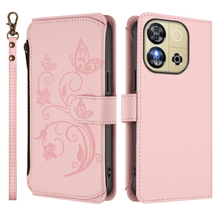 For Oukitel C57S / C57 / C57 Pro Butterfly Love Flower Multi-card Zipper Wallet Leather Phone Case