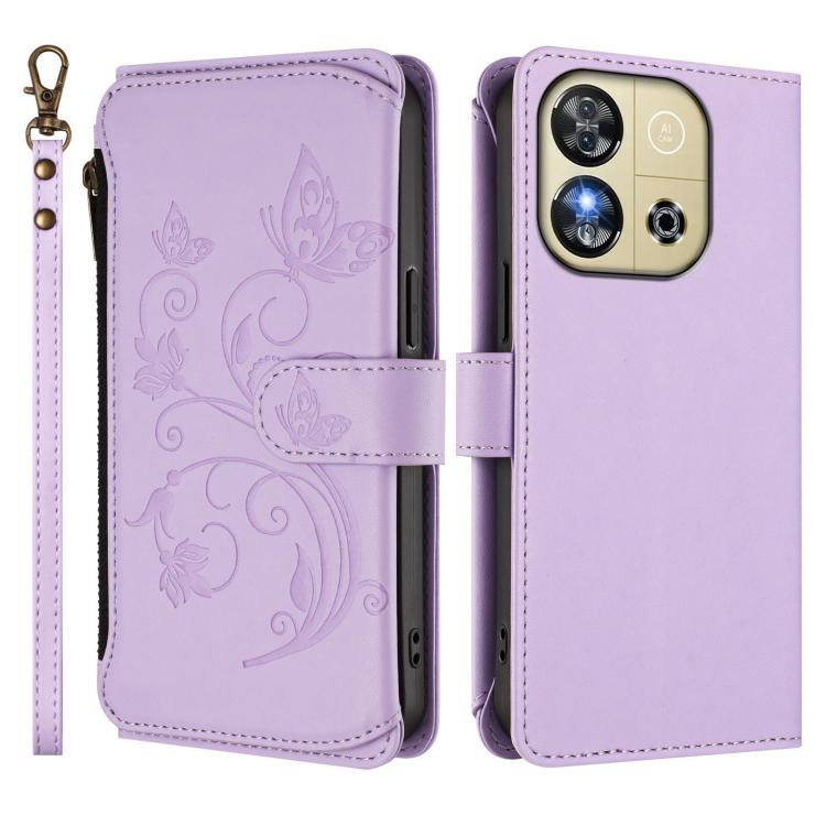 For Oukitel C57S / C57 / C57 Pro Butterfly Love Flower Multi-card Zipper Wallet Leather Phone Case