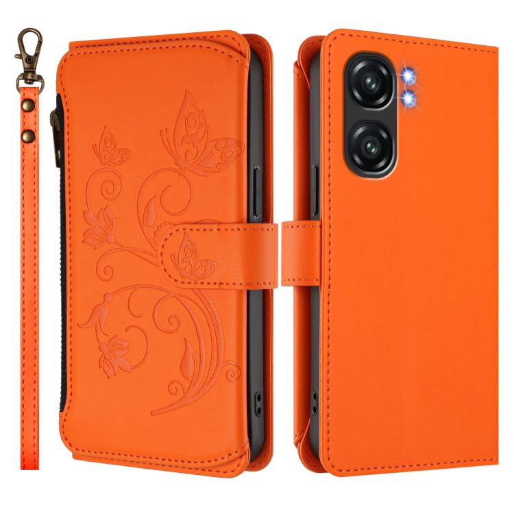 For Oukitel C58 / C58 Pro Butterfly Love Flower Multi-card Zipper Wallet Leather Phone Case