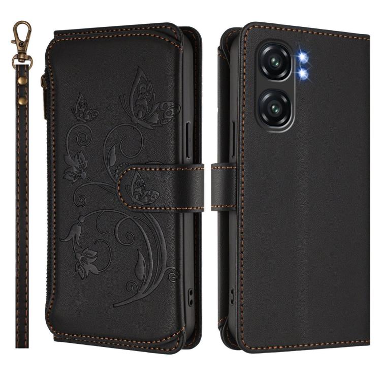 For Oukitel C58 / C58 Pro Butterfly Love Flower Multi-card Zipper Wallet Leather Phone Case