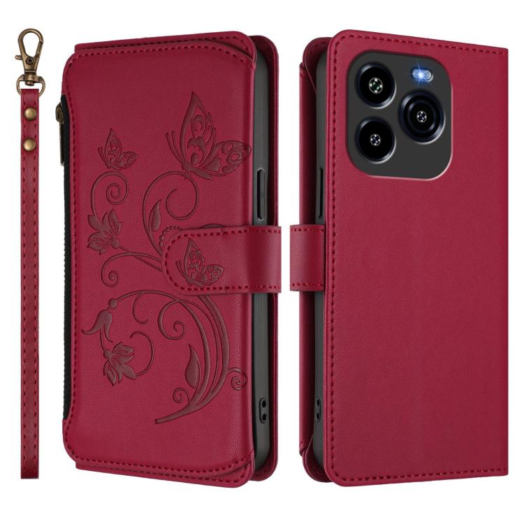 For Oukitel C65 Pro / C65 Butterfly Love Flower Multi-card Zipper Wallet Leather Phone Case