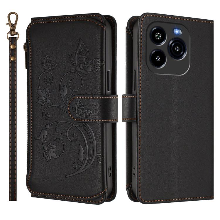 For Oukitel C65 Pro / C65 Butterfly Love Flower Multi-card Zipper Wallet Leather Phone Case