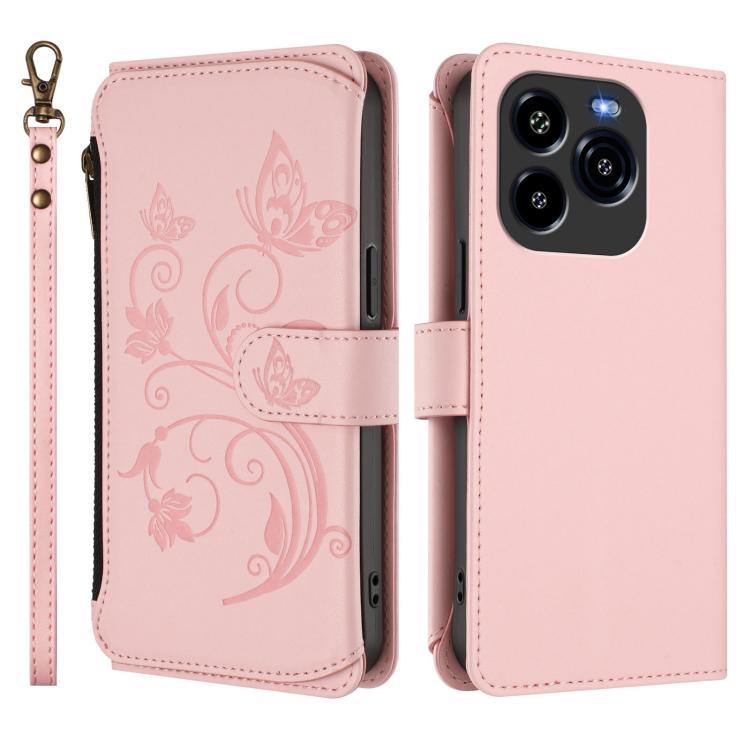 For Oukitel C65 Pro / C65 Butterfly Love Flower Multi-card Zipper Wallet Leather Phone Case