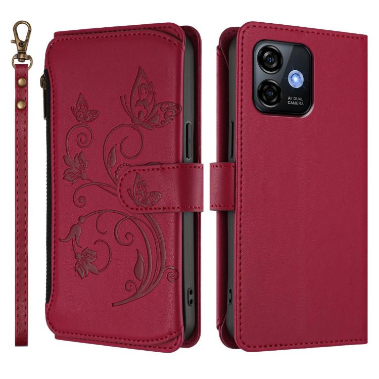 For Ulefone Note 16 Pro Butterfly Love Flower Multi-card Zipper Wallet Leather Phone Case