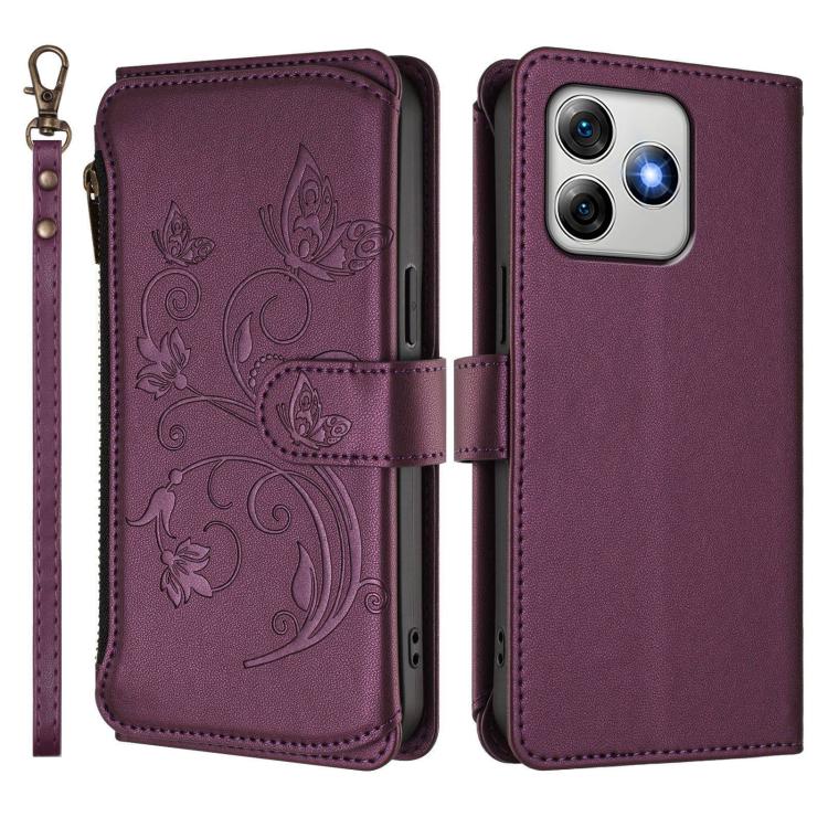 For Ulefone Note 18 Ultra / Note 18 Pro Butterfly Love Flower Multi-card Zipper Wallet Leather Phone Case