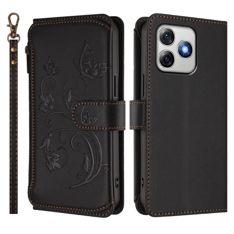 For Ulefone Note 18 Ultra / Note 18 Pro Butterfly Love Flower Multi-card Zipper Wallet Leather Phone Case