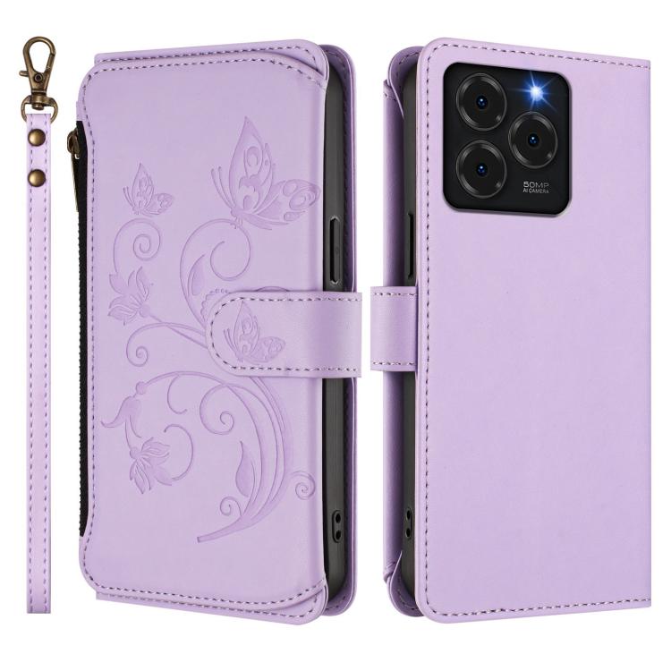 For Ulefone Note 20 Pro Butterfly Love Flower Multi-card Zipper Wallet Leather Phone Case