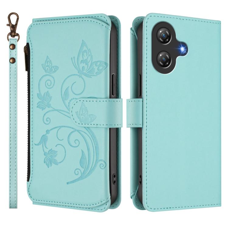 For Ulefone Note 21 Butterfly Love Flower Multi-card Zipper Wallet Leather Phone Case