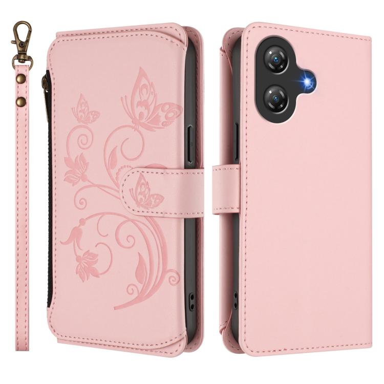 For Ulefone Note 21 Butterfly Love Flower Multi-card Zipper Wallet Leather Phone Case