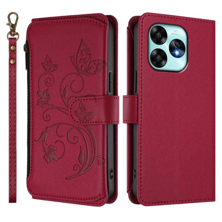 For Umidigi A15 / A15C / A15T Butterfly Love Flower Multi-card Zipper Wallet Leather Phone Case