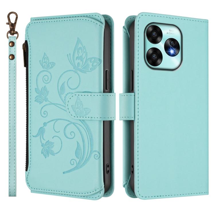 For Umidigi A15 / A15C / A15T Butterfly Love Flower Multi-card Zipper Wallet Leather Phone Case