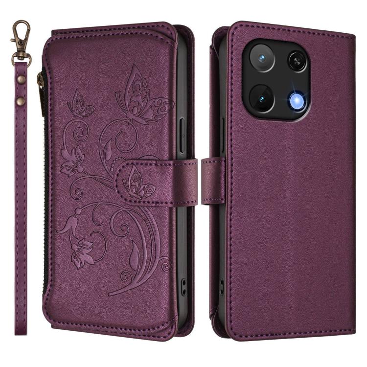 For Umidigi Note 90 Butterfly Love Flower Multi-card Zipper Wallet Leather Phone Case