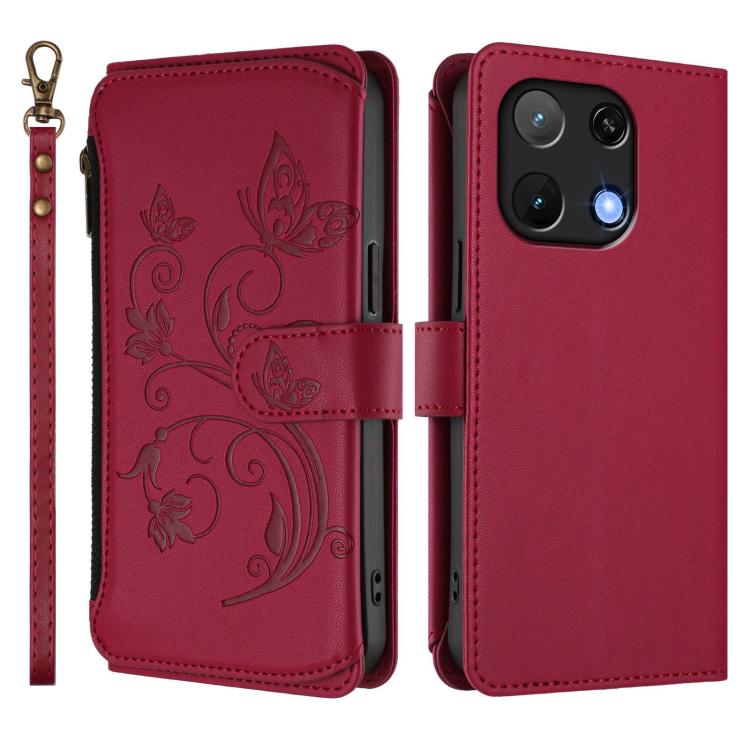 For Umidigi Note 90 Butterfly Love Flower Multi-card Zipper Wallet Leather Phone Case