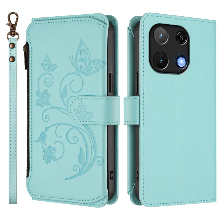 For Umidigi Note 90 Butterfly Love Flower Multi-card Zipper Wallet Leather Phone Case