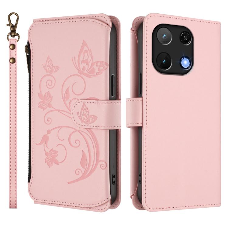For Umidigi Note 90 Butterfly Love Flower Multi-card Zipper Wallet Leather Phone Case