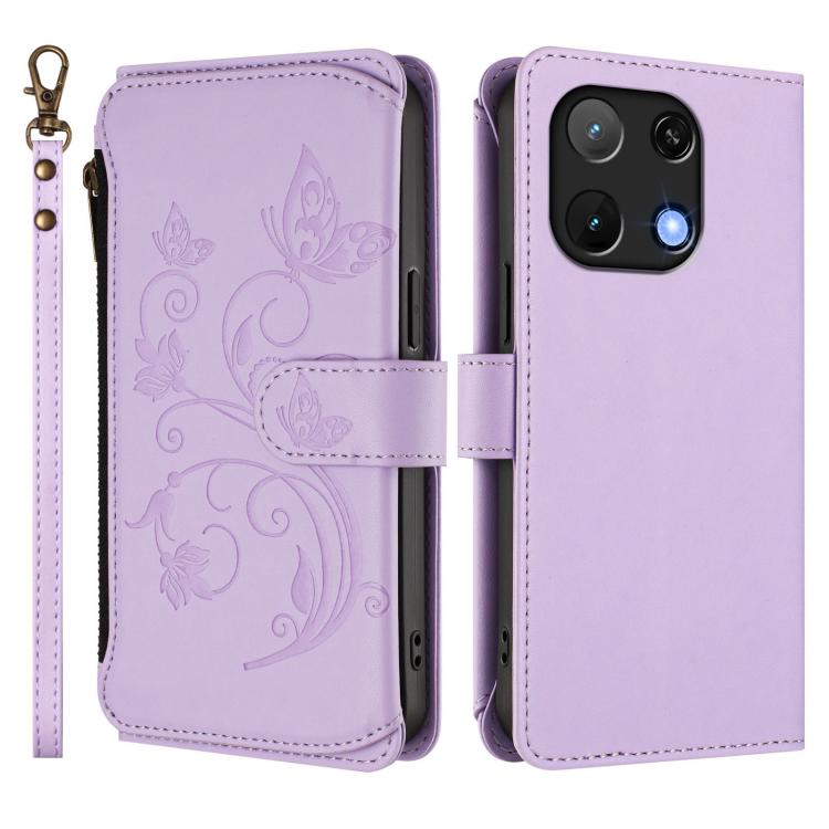For Umidigi Note 90 Butterfly Love Flower Multi-card Zipper Wallet Leather Phone Case