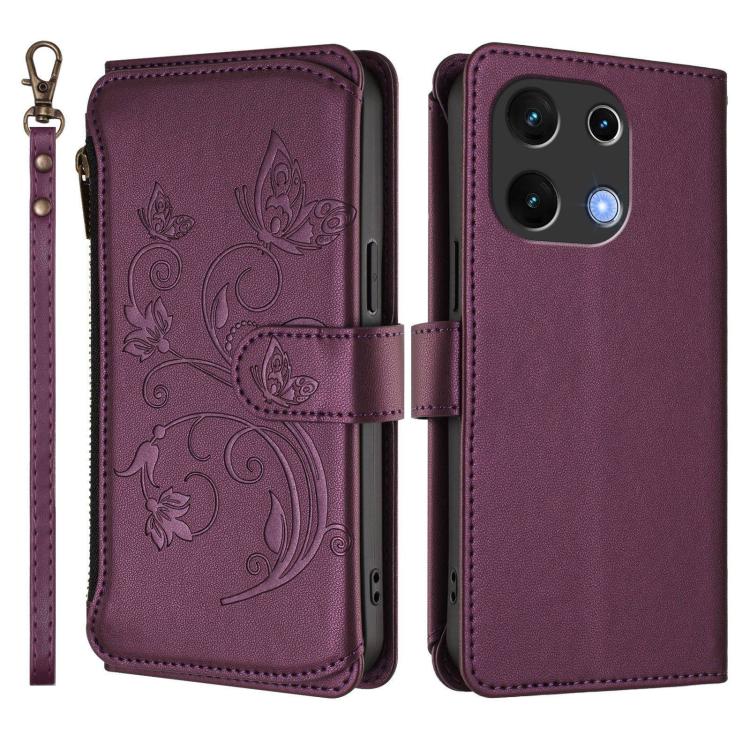 For Umidigi Note 100 Butterfly Love Flower Multi-card Zipper Wallet Leather Phone Case