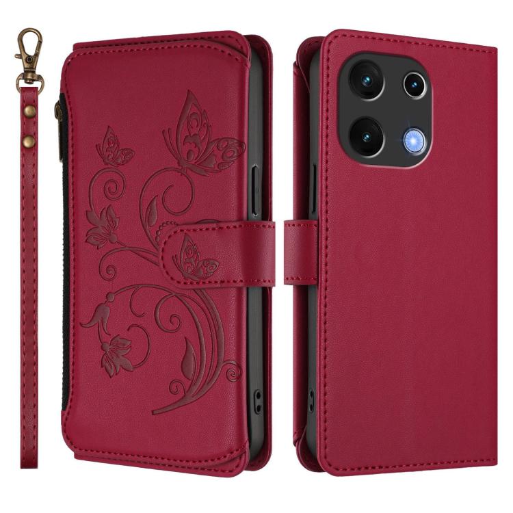 For Umidigi Note 100 Butterfly Love Flower Multi-card Zipper Wallet Leather Phone Case