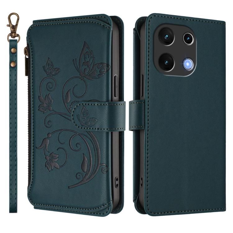 For Umidigi Note 100 Butterfly Love Flower Multi-card Zipper Wallet Leather Phone Case