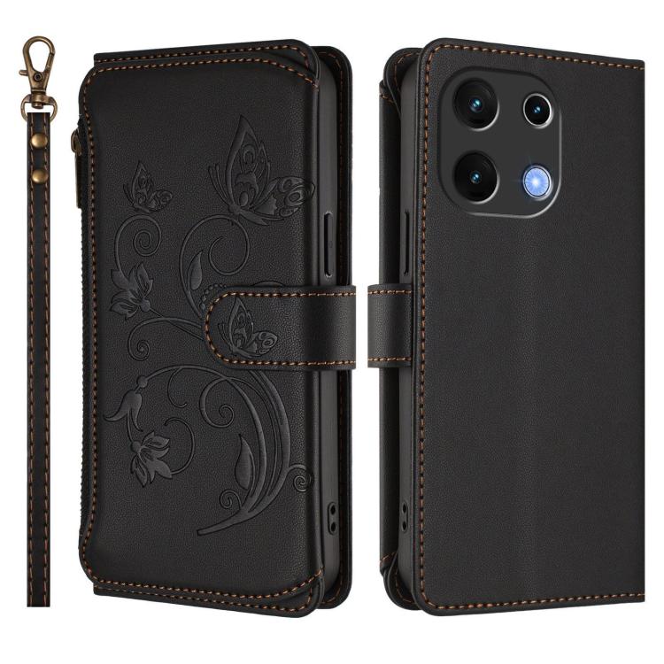 For Umidigi Note 100 Butterfly Love Flower Multi-card Zipper Wallet Leather Phone Case