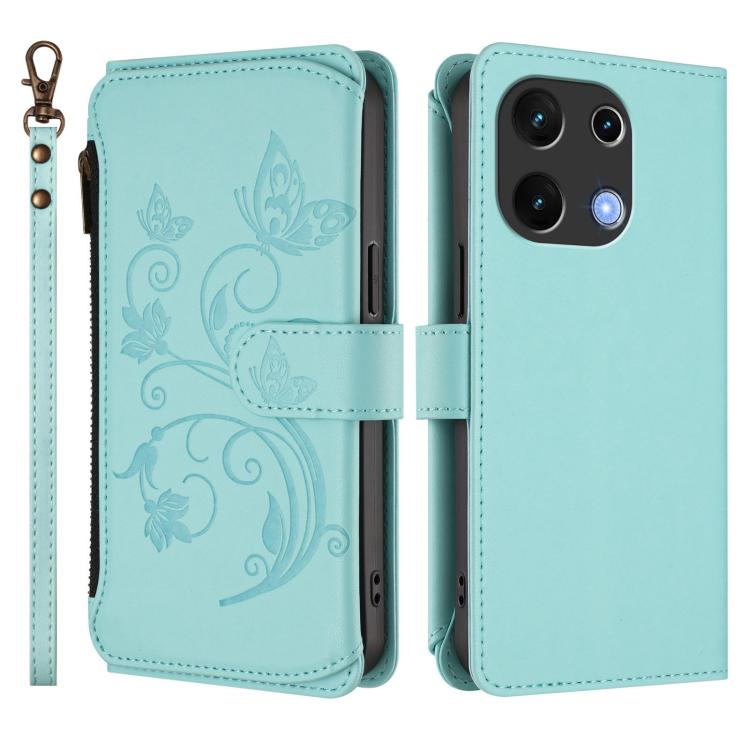 For Umidigi Note 100 Butterfly Love Flower Multi-card Zipper Wallet Leather Phone Case