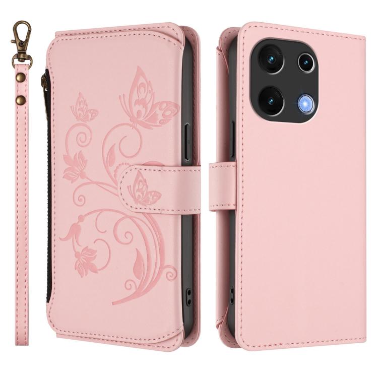 For Umidigi Note 100 Butterfly Love Flower Multi-card Zipper Wallet Leather Phone Case