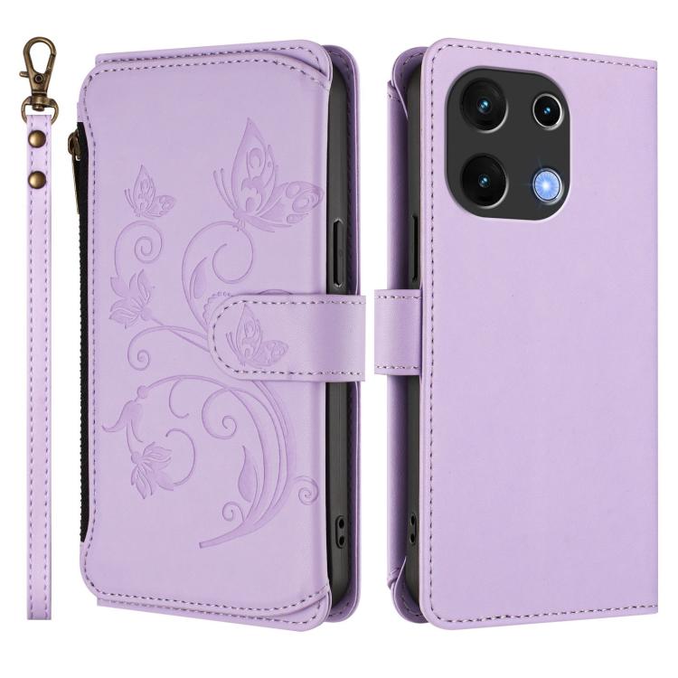 For Umidigi Note 100 Butterfly Love Flower Multi-card Zipper Wallet Leather Phone Case